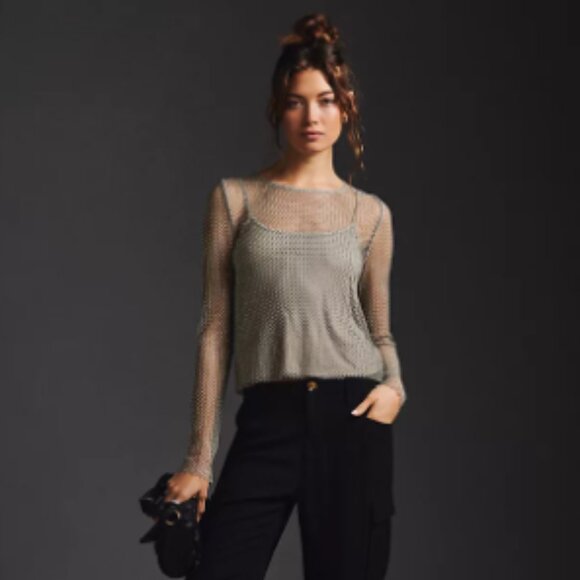 Brand New SUNDAY IN BROOKLYN MESH SPARKLE TOP - Picture 3 of 11